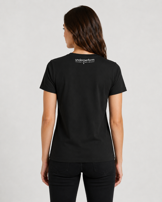 Black women's t-shirt back — Underperform logo
