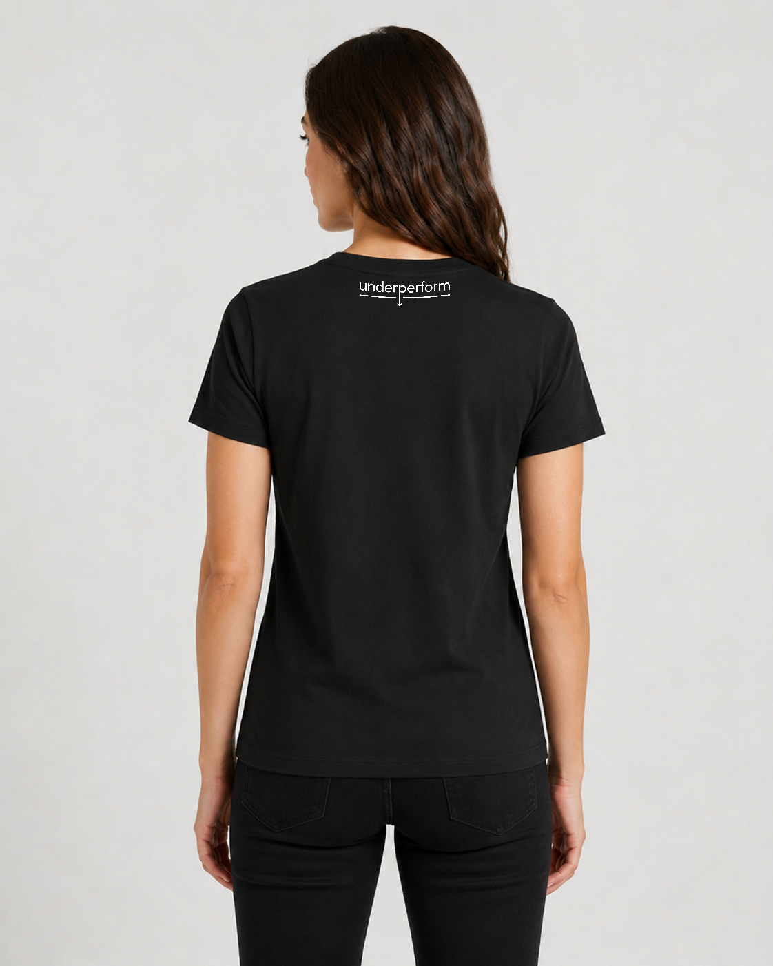 Black women's t-shirt back — Underperform logo | size XS