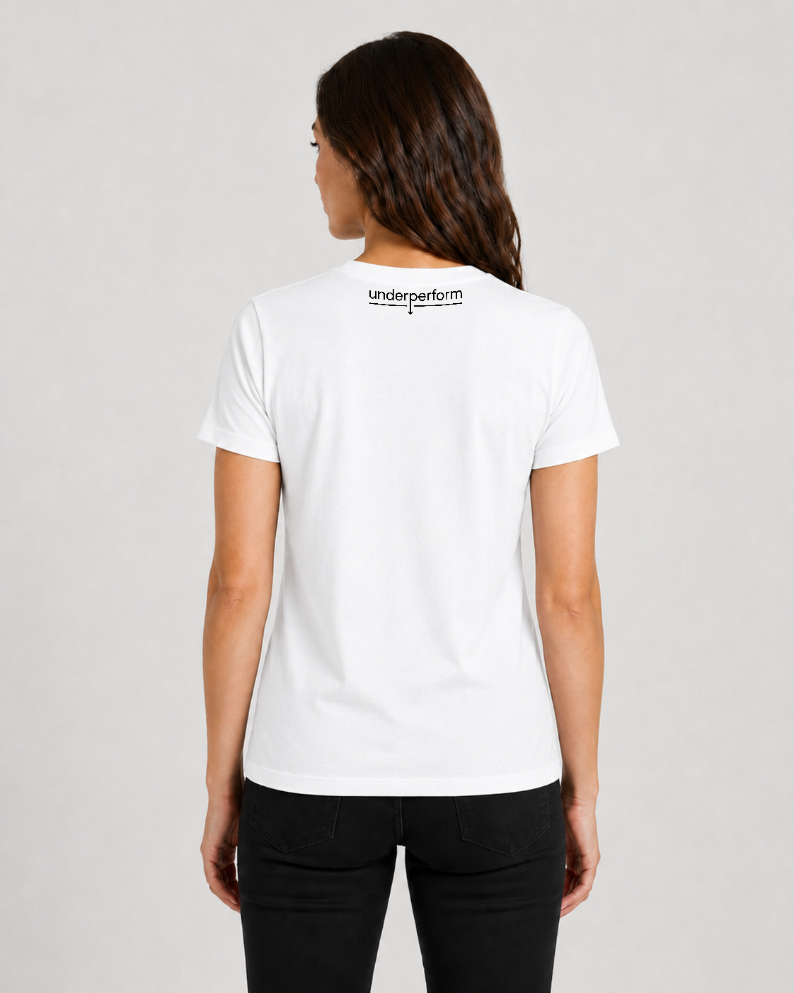 White women's t-shirt back — Underperform logo | size XS