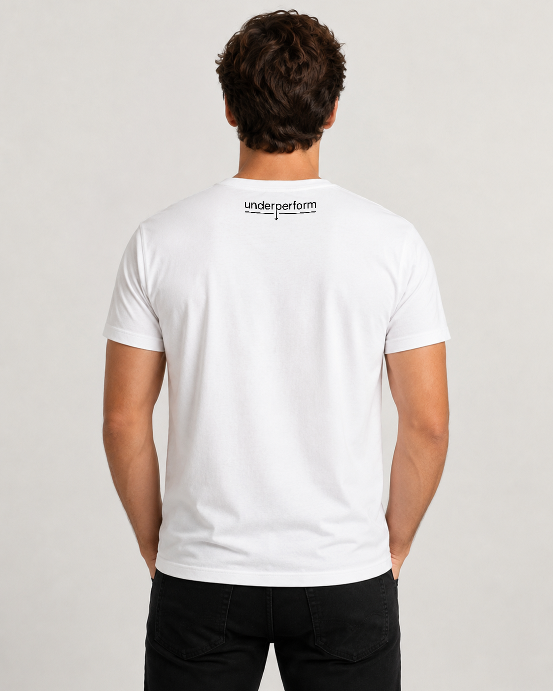 White men's t-shirt back — Underperform logo | size XS